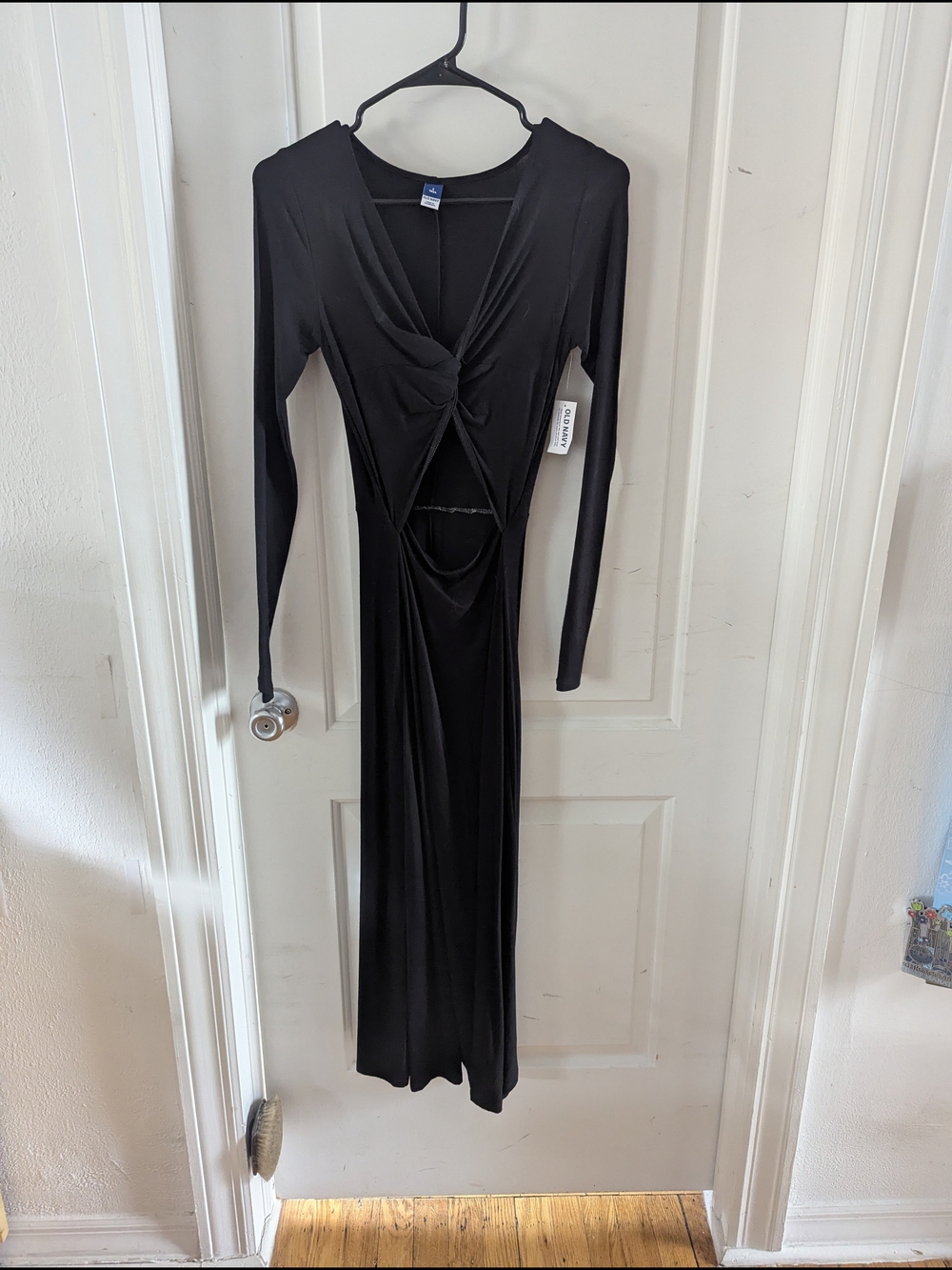 Old Navy Black Long-Sleeve Twist-Cut Maxi Dress